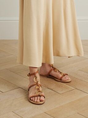 Amanu Studio Bazaruto Embellished Leather Gladiator Sandals in Cognac